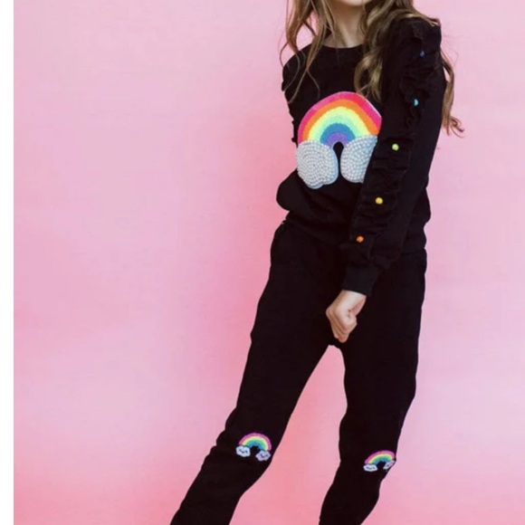 Lola + The Boys Other - Lola + the Boys ruffle cloud rainbow gem black sweater size 8